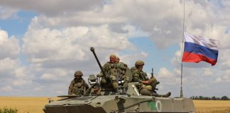 Russian military on armoured vehicles