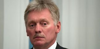 Kremlin spokesman Dmitry Peskov during a briefing