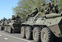 A convoy of Russian military vehicles on the road