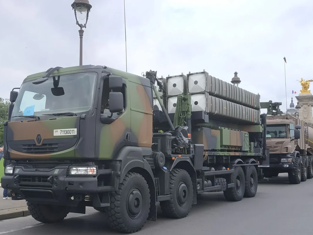 Italian anti-aircraft missile system on a military vehicle during transport