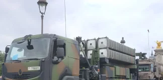 Italian anti-aircraft missile system on a military vehicle during transport
