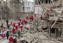 Humanitarian workers work in the conflict zone.