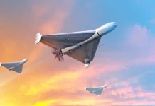 Strike drones in the skies during military conflict in Africa