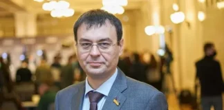 Danylo Hetmantsev during a press conference in Kyiv