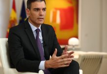 Pedro Sánchez during his speech
