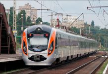 Intercity high-speed train at the railway station