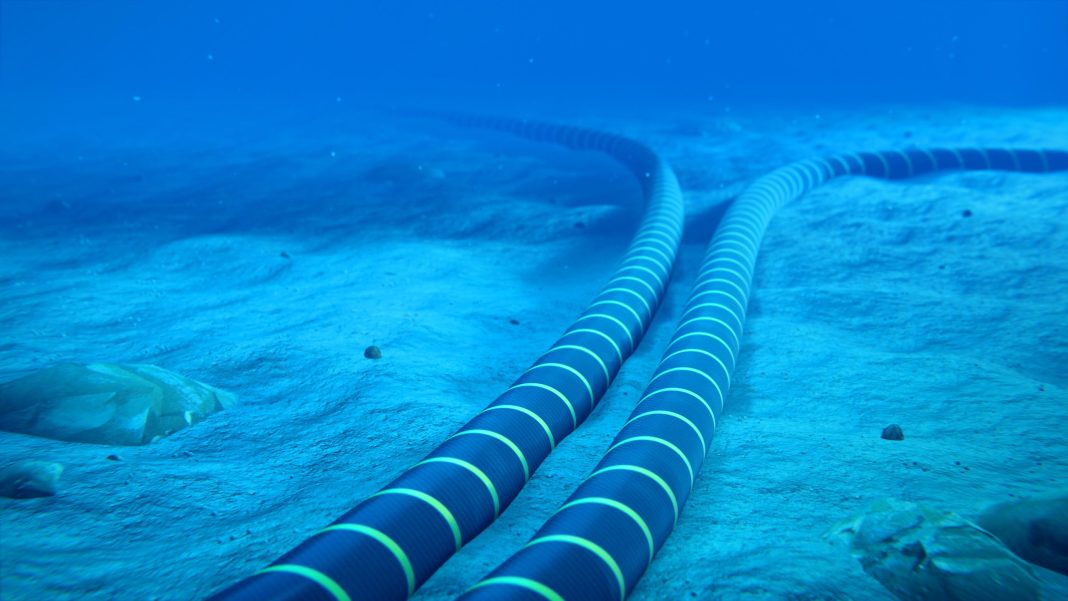 Underwater internet cable at the bottom of the sea
