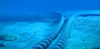 Underwater internet cable at the bottom of the sea