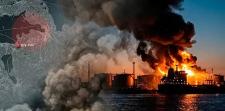Damaged buildings and destroyed infrastructure in the Ust-Luga port area after the attack