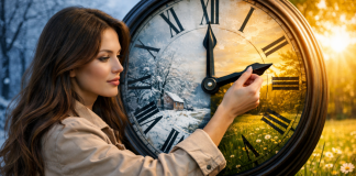 Clock with daylight saving time hand