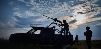 A private air defence operator monitors the air situation