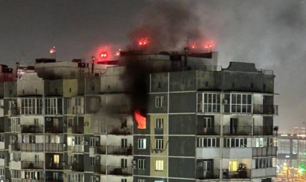 Consequences of a Russian air defence missile hitting a residential building in Krasnodar