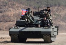 Kim Jong-un at a military exercise in North Korea.