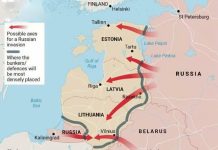 Карта можливого наступу РФ на країни Балтії.