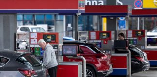 A queue of cars at a petrol station in Slovenia