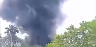 Explosion and smoke at the crash site in Colombia