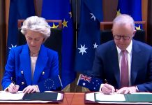 Ursula von der Leyen and Anthony Albanese during the Canberra talks