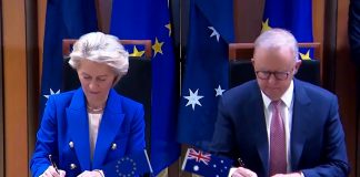 EU and Australia resume free trade talks Ursula von der Leyen and Anthony Albanese during the Canberra talks