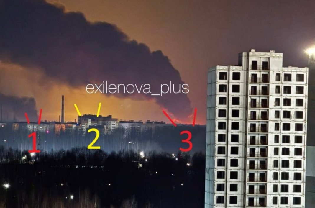 Пожежа на Ярославському НПЗ після атаки дронів у нічний час