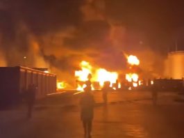 Пожежа на нафтобазі у Лабінську після атаки дронів