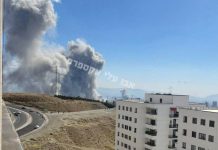 Thick smoke after explosions in Tehran