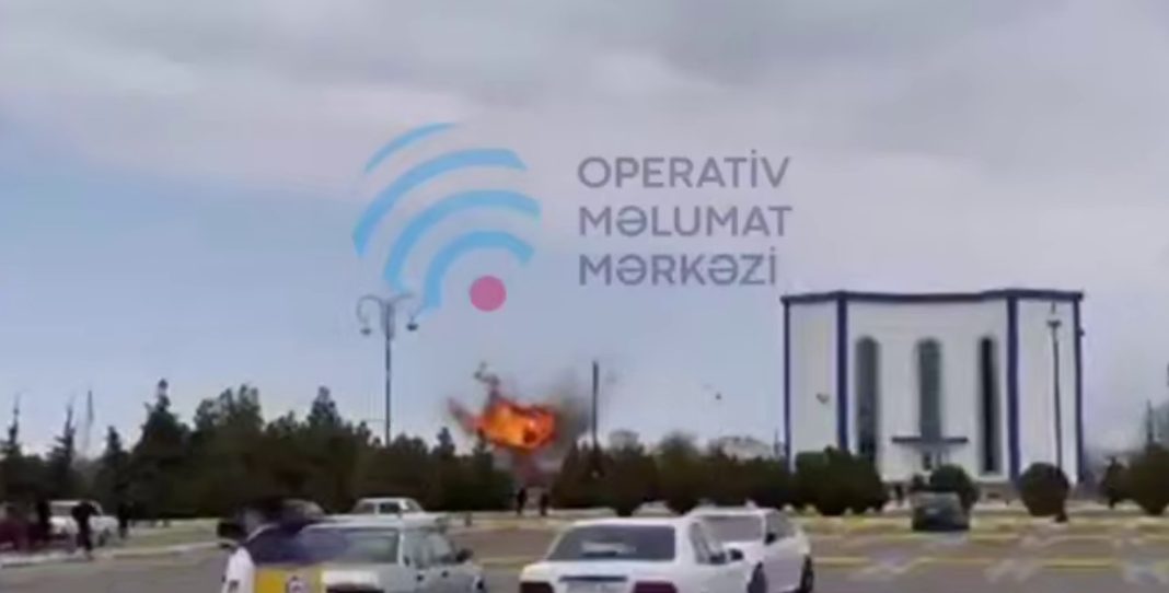 Explosion after a drone strike in Azerbaijan