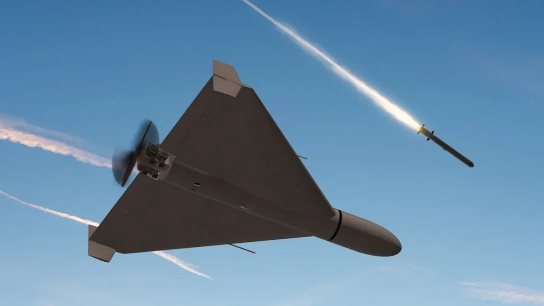 an attack drone in the sky during an attack