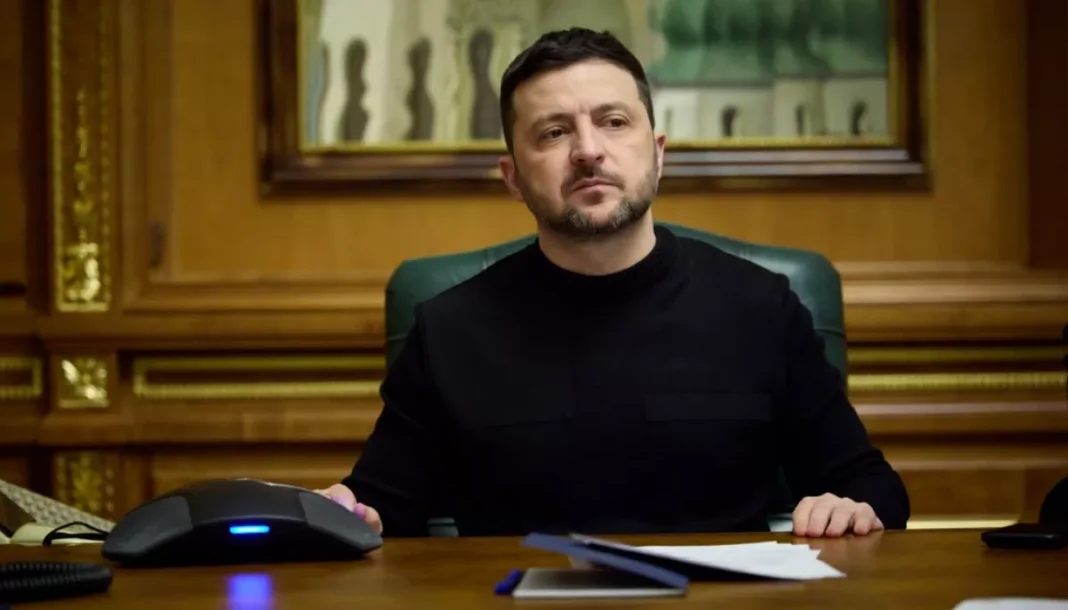 President of Ukraine Volodymyr Zelenskyy delivers a speech
