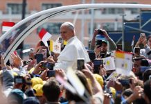 Pope visits Monaco for the first time in 488 years The Pope speaking in Monaco against the backdrop of local architecture.