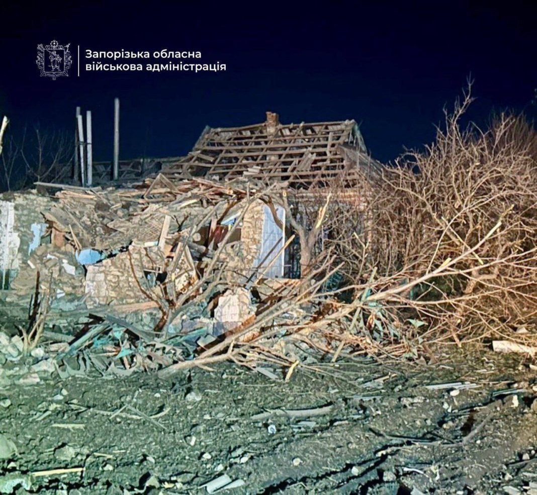 A destroyed house in Zaporizhzhya district after an air strike