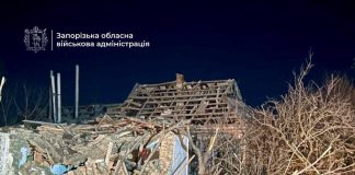 A destroyed house in Zaporizhzhya district after an air strike