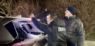 The site of the explosion at the entrance of a residential building in Cherkasy