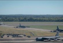 Flocks of drones flew over a secret US base for a week A US military base with B-52s on the runway.