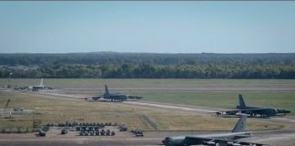 Flocks of drones flew over a secret US base for a week A US military base with B-52s on the runway.