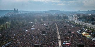 Mass protests against the government take place in Prague Mass demonstration in the centre of Prague, a crowd with placards