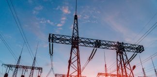 A power line in Moldova against the sky