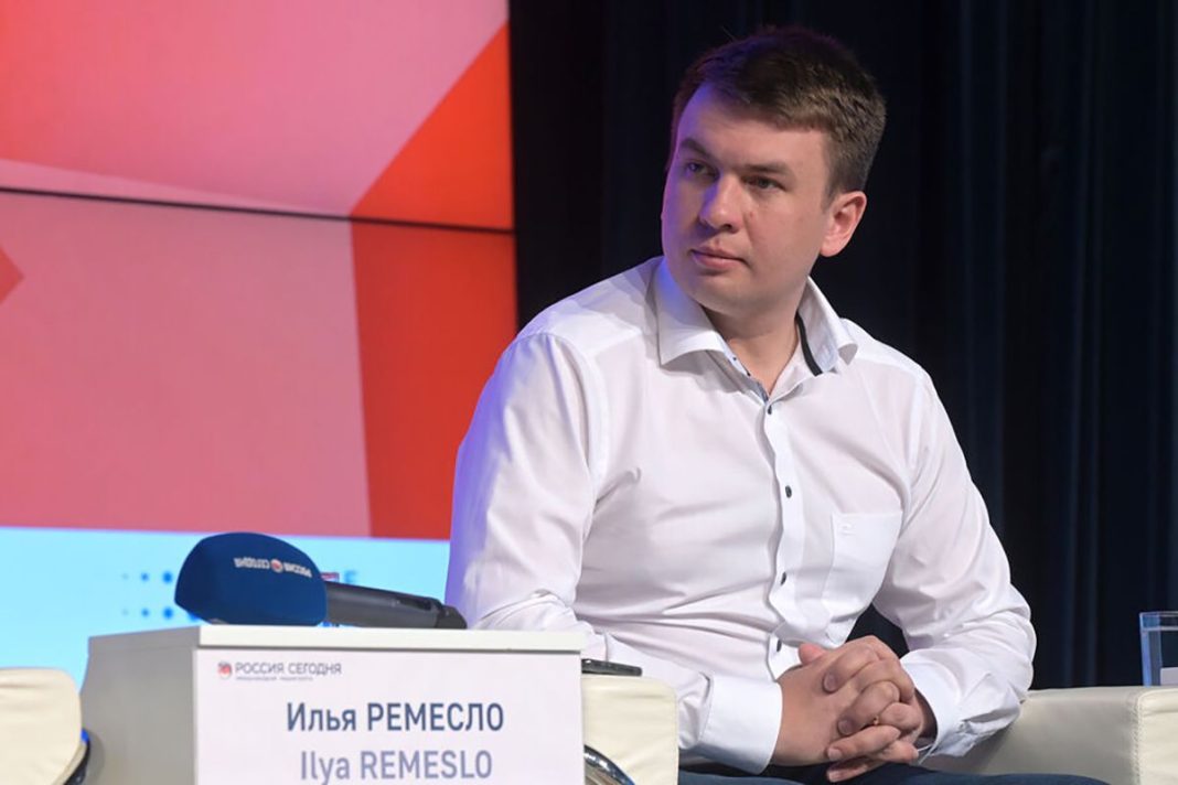 Ilya Remeslo speaks at a press conference in Moscow