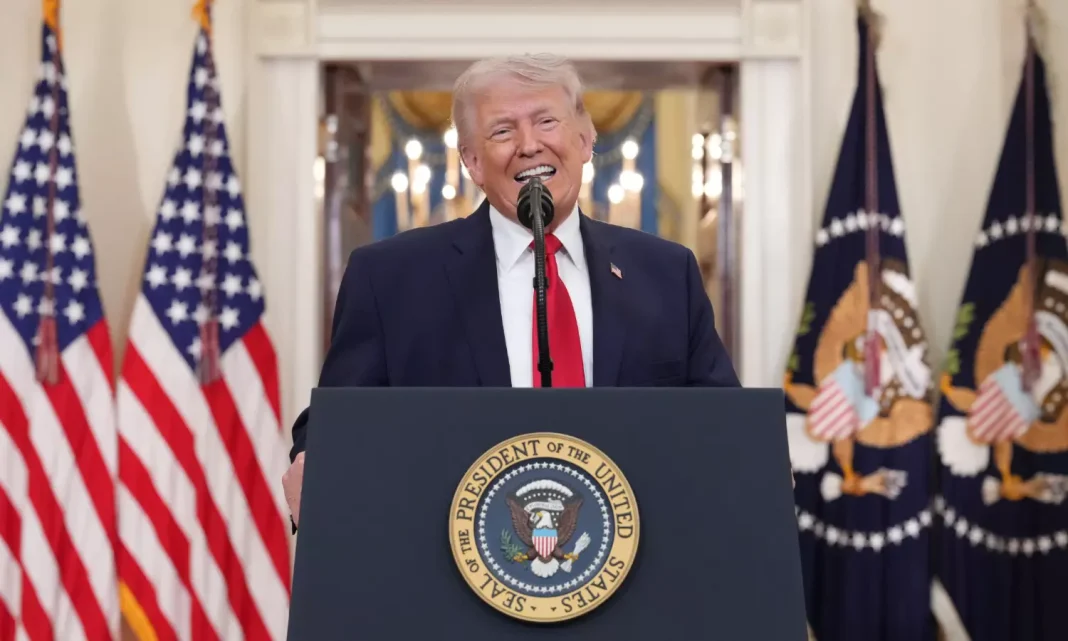Trump's speech against the backdrop of the flag