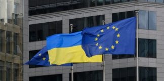 Flags of the EU and Ukraine