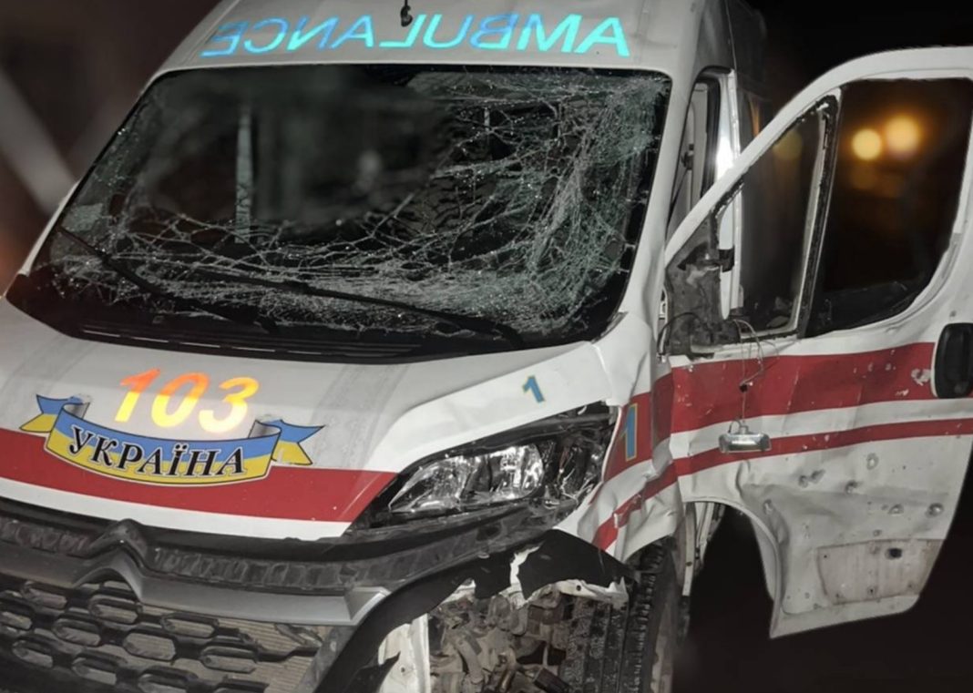 Ambulance damaged after drone attack