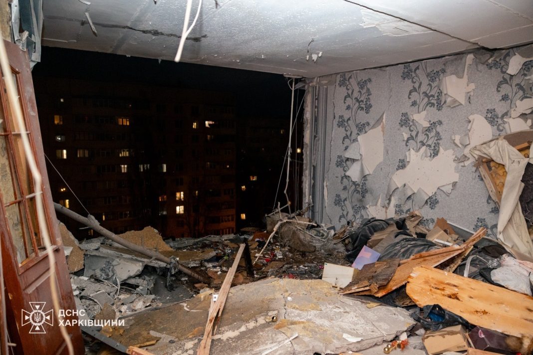 The destroyed wall of the apartment
