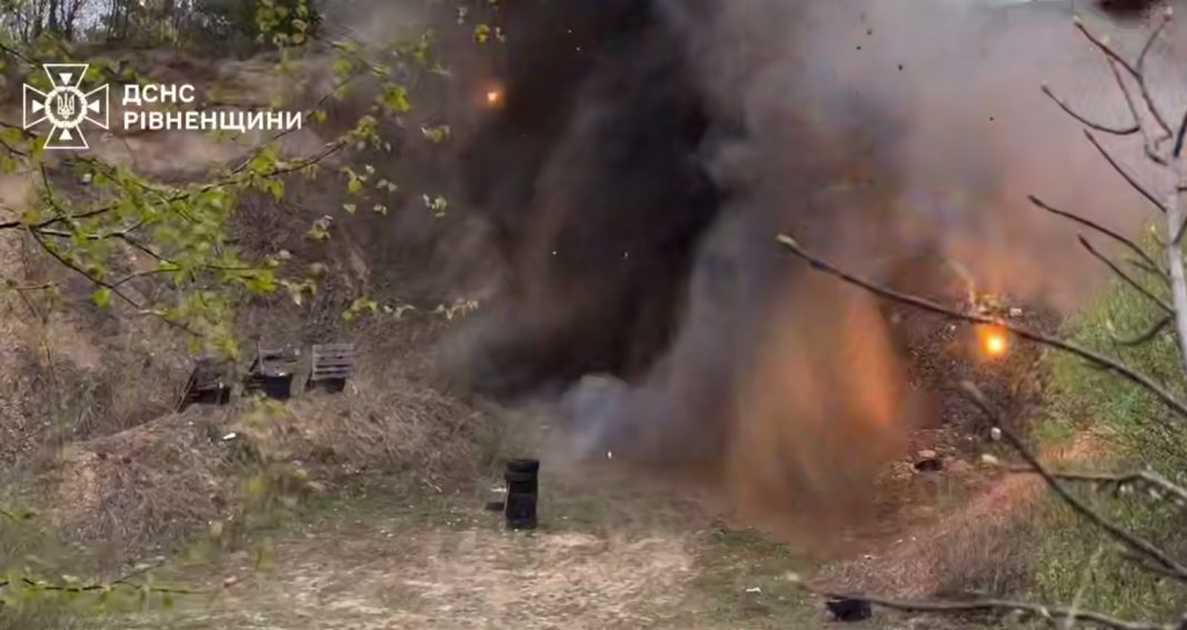 Sappers destroy ammunition in the forest