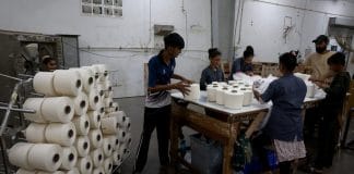 Indian workers at a textile factory