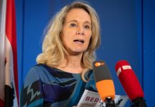 Sarah Wedel-Wilson at a press conference