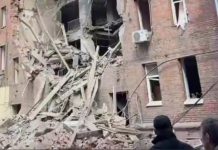 Damaged residential building in Dnipro