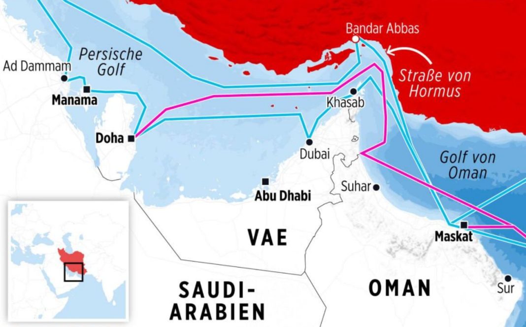 Underwater internet cables in the Strait of Hormuz