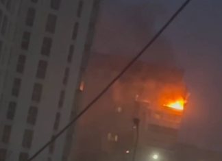 An apartment burns after a UAV crashes