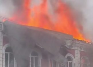 Fire after drone strike on Pryluky city hall