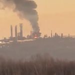 Fire on the territory of an oil refinery after a drone attack in Ufa, Russia