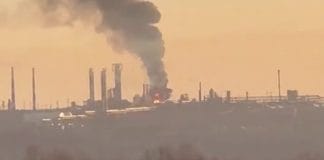 Fire on the territory of an oil refinery after a drone attack in Ufa, Russia